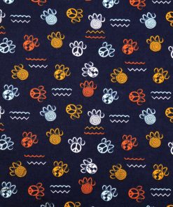 Navy Paw Print Novelty Cotton Fabric