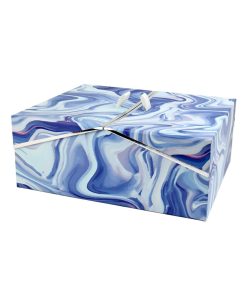 12 Blue Marble Rectangle Box With Double Door Lid   Metallic Trim