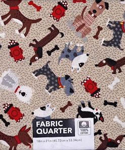 18 x 21 Dogs on Gray Novelty Cotton Fabric Quarter 1pc