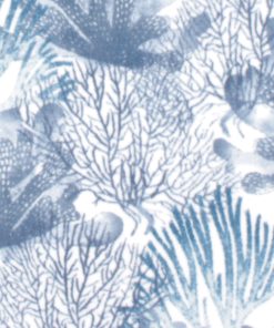 Blue Coral on White Anti Pill Fleece Fabric