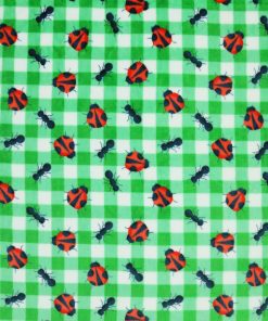 Spring Bugs On Green   White Gingham Sew Lush Fleece Fabric