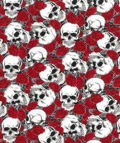 Fabric Traditions Skulls   Red Roses Packed Novelty Cotton Fabric