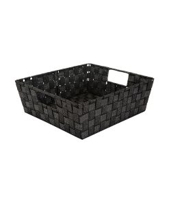 Simplify 13 x 5 Black   Silver Lurex Striped Woven Storage Shelf Bin