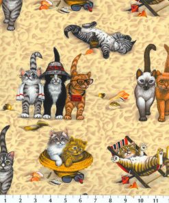 Novelty Cotton Fabric Kittens At The Beach