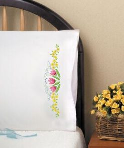 Design Works 30 x 20 Tulip Time Pillowcase Embroidery Kit 2pk