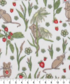 Mice   Strawberry Plants Anti Pill Fleece Fabric