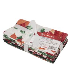 Singer 18 x 21 Poinsettias Christmas Cotton Fabric Quarters 5ct
