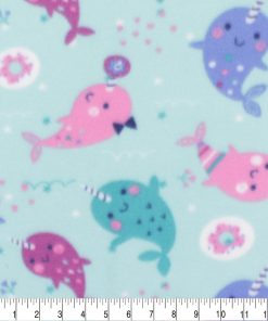 Blizzard Fleece Fabric Narwhal with Donuts