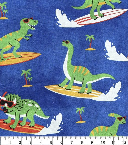 Surfin  Dinos Novelty Cotton Fabric - Image 2