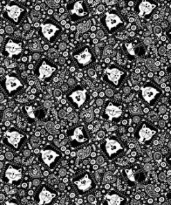 Fabric Traditions Bandana Cats on Black Novelty Cotton Fabric
