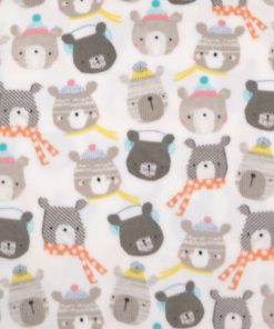 Winter Animal Faces on White Anti Pill Fleece Fabric