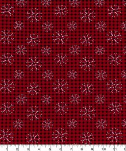 White Stitched Snowflakes on Red Christmas Cotton Fabric