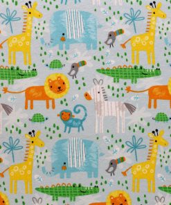 Sweet Jungle Animals On Blue Super Snuggle Flannel Fabric