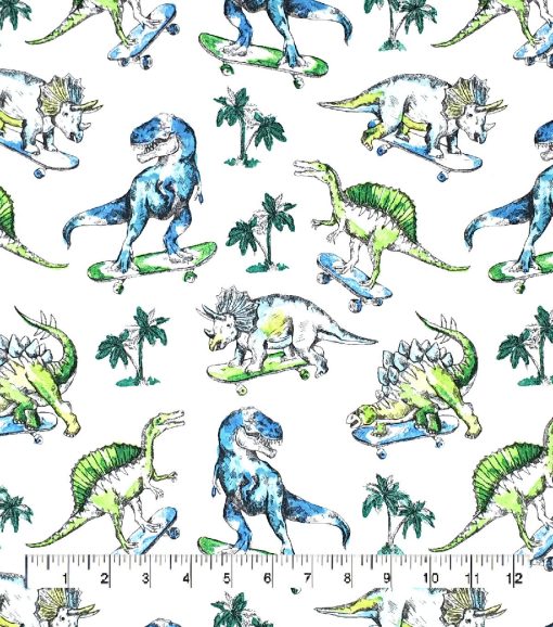 Super Snuggle Skateboarding Dinos Flannel Fabric - Image 2
