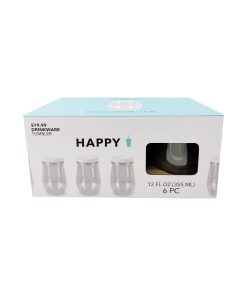 12oz Clear Plastic Wine Tumblers With Lids 6pk by Happy