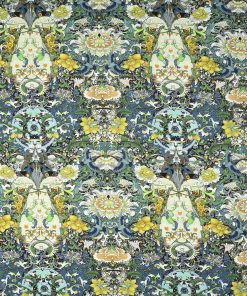 Asian Green Blue Kaleidoscope Premium Cotton Fabric