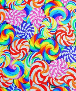 Blue Realistic Lollipops Novelty Cotton Fabric