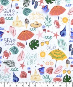 Sea And Sand Beach Print Novelty Cotton Fabric