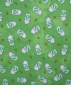 Dog Cups on Green Novelty Cotton Fabric