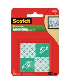 Scotch 1 Heavy Duty Permanent Mounting Squares 12ct