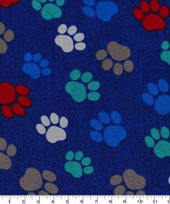 Novelty Cotton Fabric Paw Prints On Navy