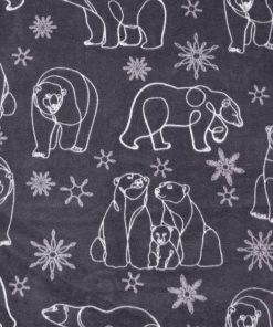 Line Drawn Bears   Snowflakes Gray Anti Pill Fleece Fabric