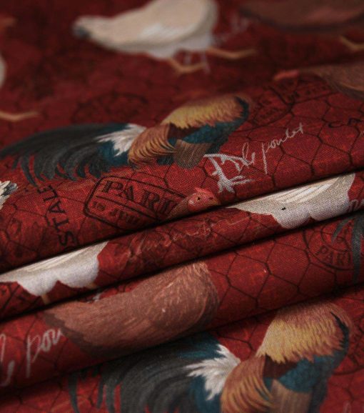 Roosters on Red Novelty Cotton Fabric - Image 3