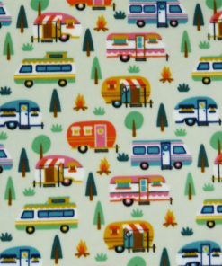 Multiple Campers on Green Anti Pill Fleece Fabric