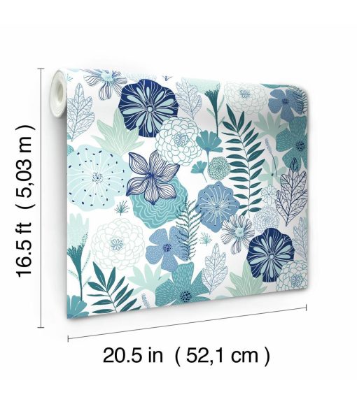 RoomMates Wallpaper Blue Perennial Blooms - Image 4