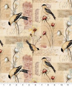 Yellow Goldfinch Thistle Patch Premium Cotton Fabric