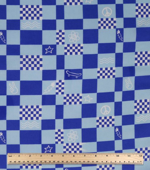 Checkerboard Blue Novelty Cotton Fabric - Image 3