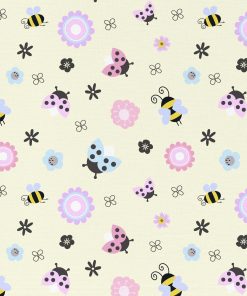 David Textiles Ladybugs   Bees on Yellow Novelty Cotton Fabric
