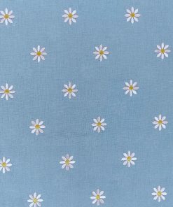 Daisy Embroideries on Light Blue Quilt Cotton Fabric by Keepsake Calico