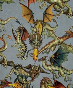 Alexander Henry Tale of The Dragons on Gray Premium Cotton Fabric