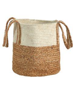 Nearly Natural 14 Natural Cotton   Jute Boho Basket With Handles