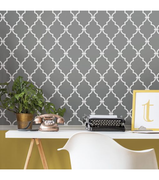 RoomMates Wallpaper Grey Modern Trellis - Image 3