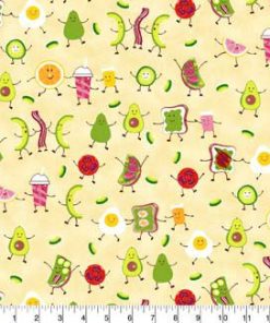 Fabric Traditions Happy Breakfast on Yellow Novelty Cotton Fabric