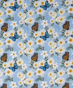 SINGER Daisies   Butterflies on Blue Quilt Cotton Fabric