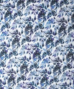 Blue Watercolor Leaves   Birds Quilt Cotton Fabric by Keepsake Calico