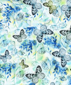 Blue Neon Butterfly Premium Cotton Fabric
