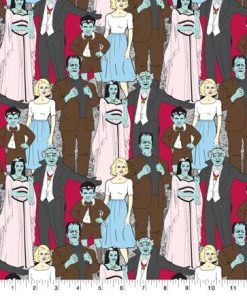 Munsters Cast Packed Halloween Cotton Fabric