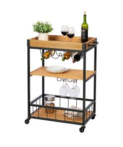 Honey Can Do 35 Black Industrial Bar Cart With Removable Serving Tray