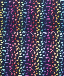 Bright Music Notes Novelty Foil Cotton Fabric