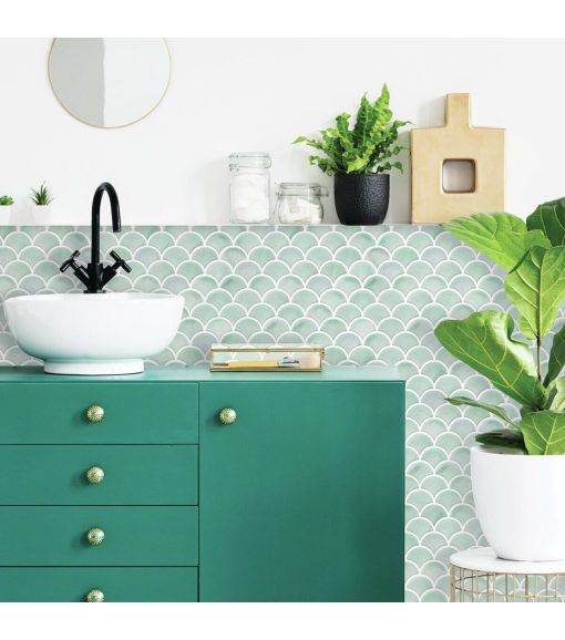 Aqua Scallop Peel   Stick Tile Backsplash - Image 2