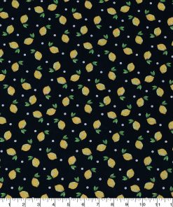 Novelty Cotton Fabric Lemons Tossed Black