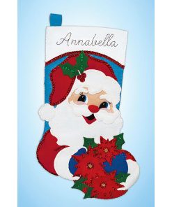 Design Works 18 Santa With Poinsettias Felt Stocking Embroidery Kit