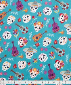 Super Snuggle Day Of The Dead Skeleton Faces Flannel Fabric