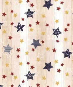Fabric Traditions Multi Stars On Glitter Wood Grain Patriotic Cotton Fabric