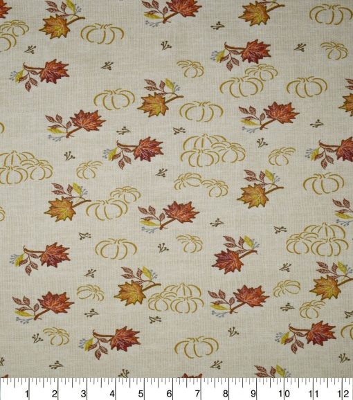 White Sketched Pumpkins Cotton Fabric - Image 2