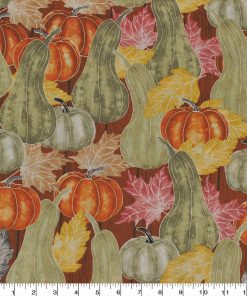 Sketch Pumpkin On Wood Harvest Cotton Fabric